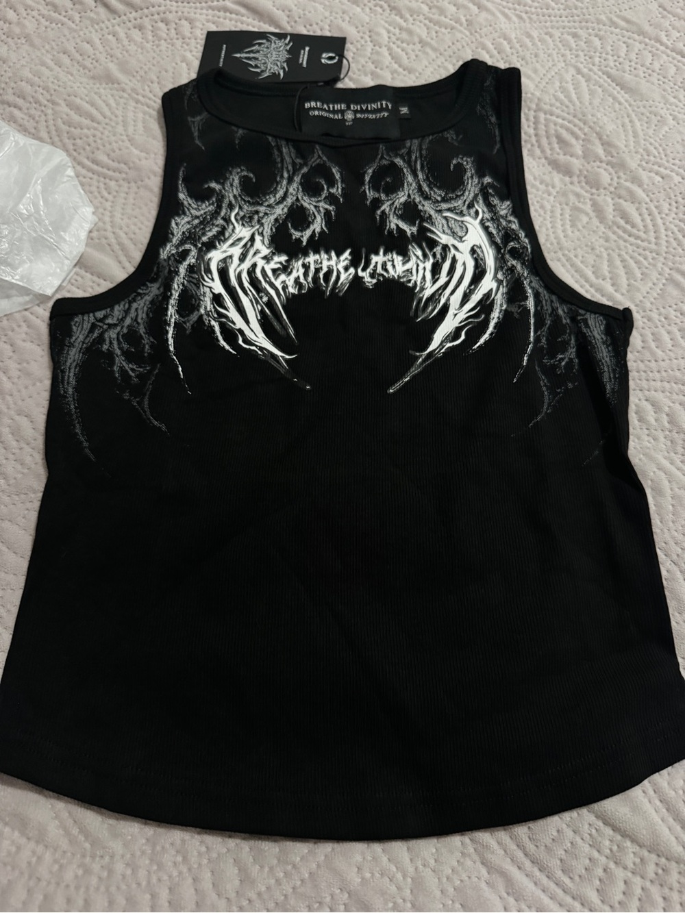Breathe Divinity Black Graphic Ribbed Tank